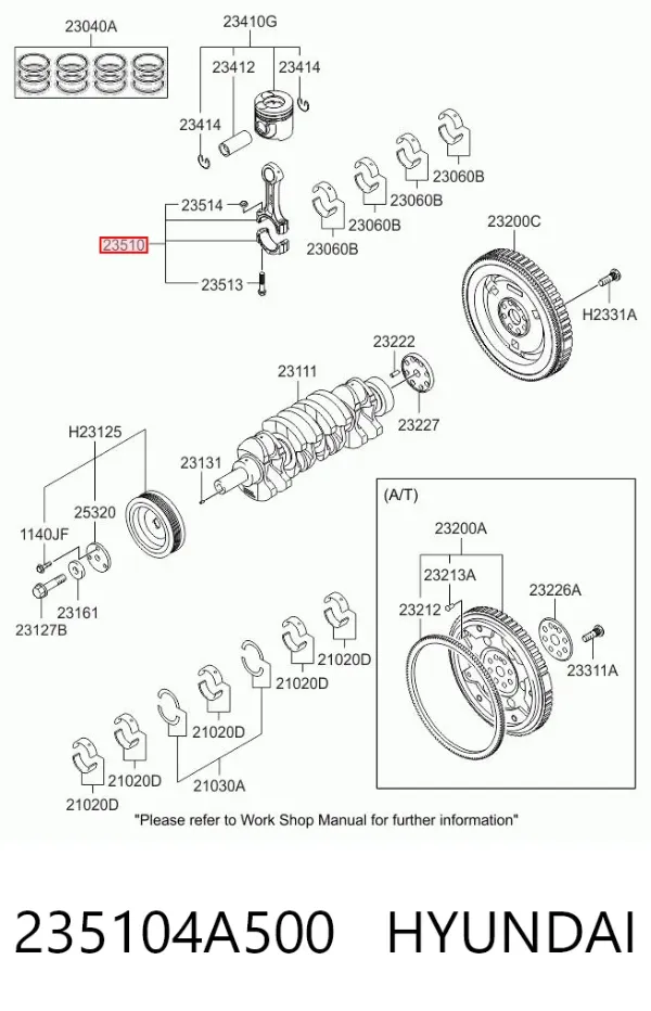 Шатун поршня двигуна 235104A500 Hyundai/Kia