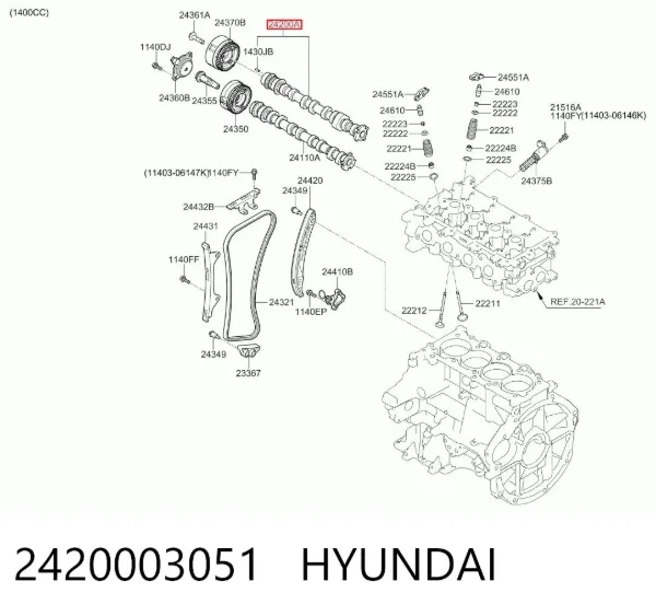 Розподільний вал двигуна випускний 2420003051 Hyundai/Kia