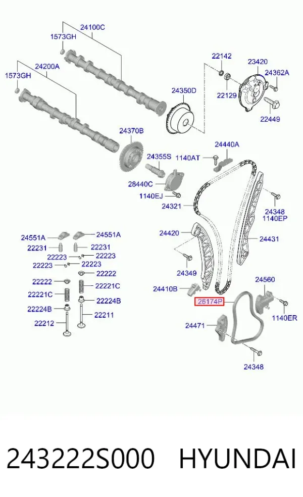 Ланцюг маслянного насосу 243222S000 Hyundai/Kia