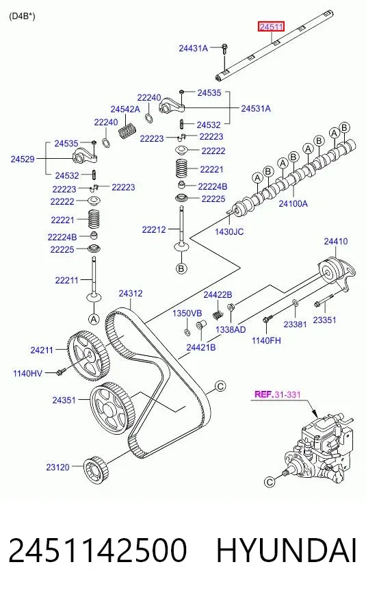 Вісь коромисла рокерів 2451142500 Hyundai/Kia