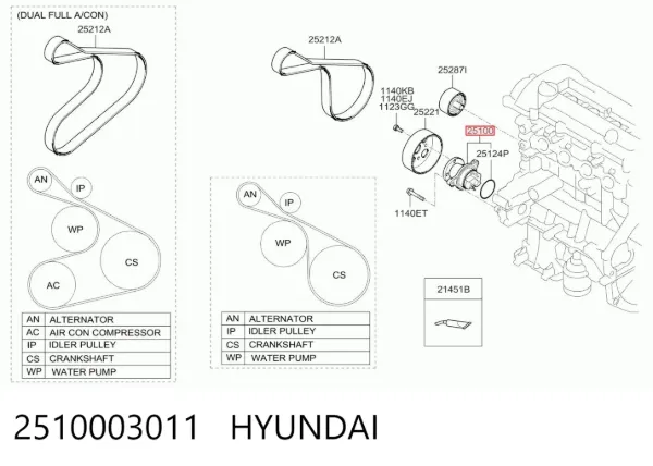 Помпа 2510003011 Hyundai/Kia