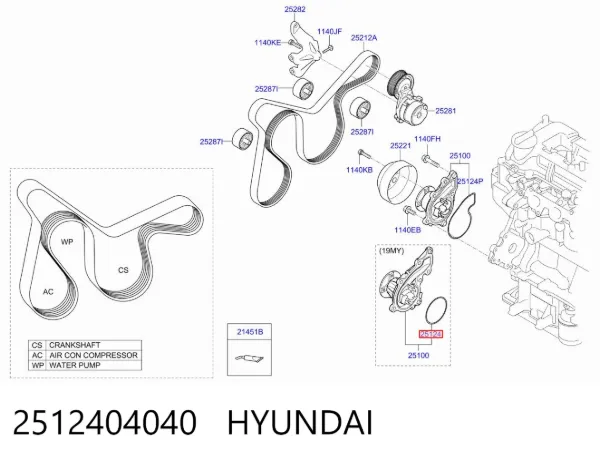 Прокладка водяної помпи 2512404040 Hyundai/Kia