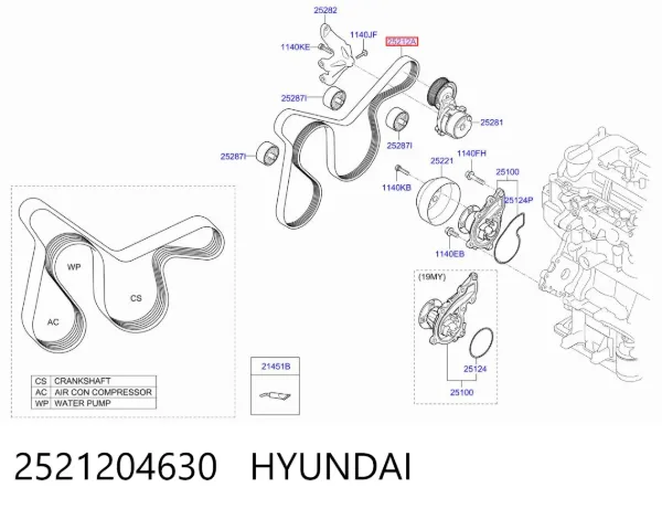 Ремінь генератора 2521204630 Hyundai/Kia