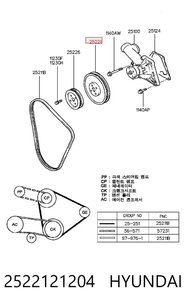Шків помпи 2522121204 Hyundai/Kia