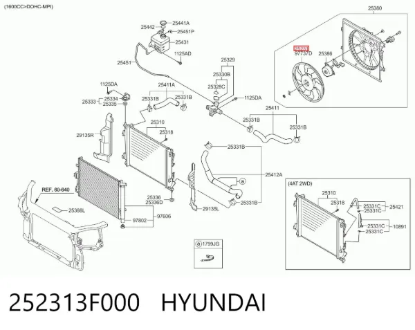 Вентилятор/крильчатка радіатора охолодження, лівий 252313F000 Hyundai/Kia