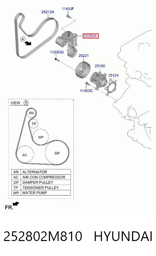 Натягувач приводного ременя 252802M810 Hyundai/Kia
