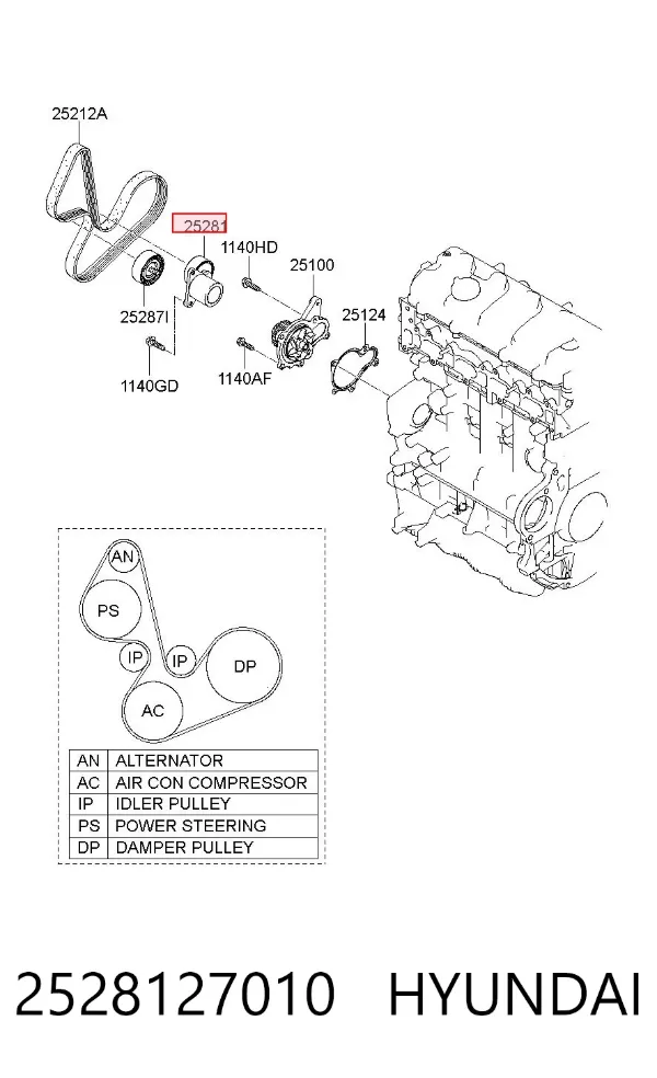 Натягувач приводного ременя 2528127010 Hyundai/Kia