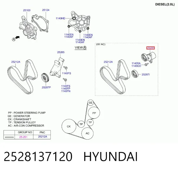 Натягувач приводного ременя 2528137120 Hyundai/Kia