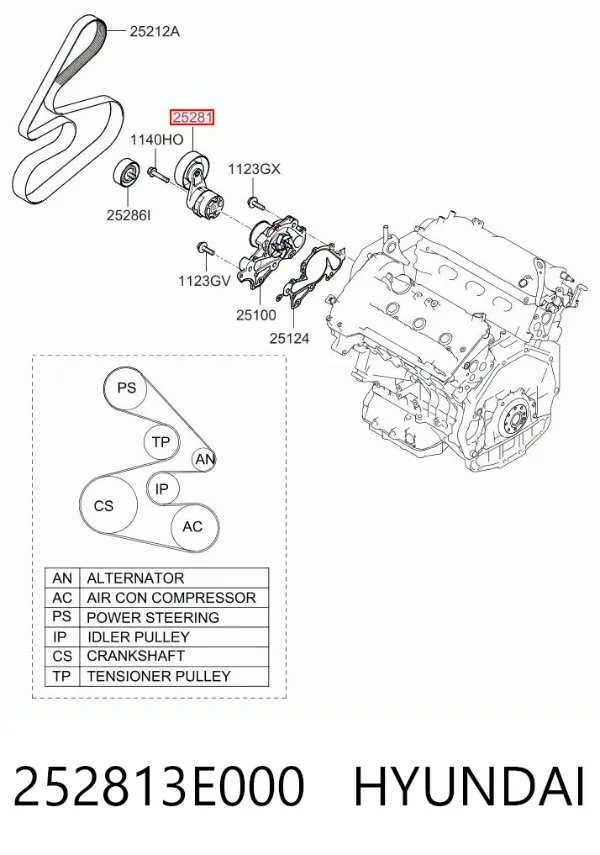 Натягувач приводного ременя 252813E000 Hyundai/Kia