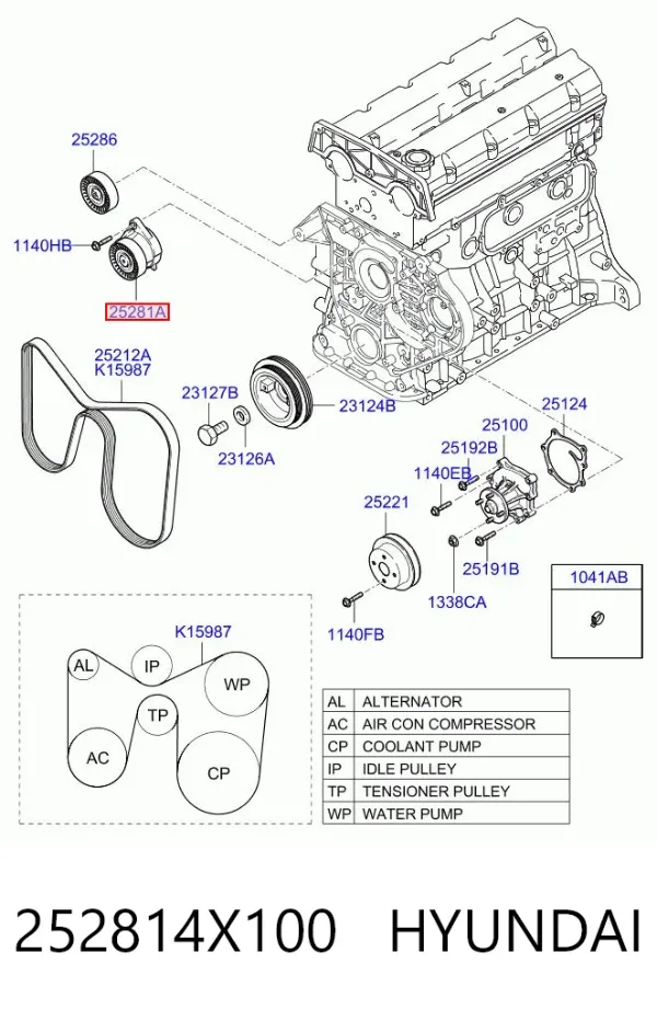 Натягувач приводного ременя 252814X100 Hyundai/Kia