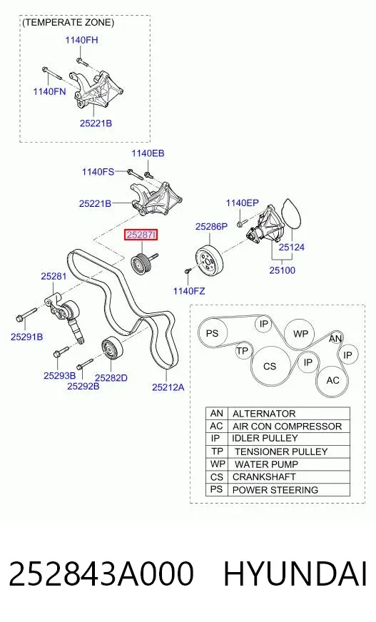 Ролик приводного ременя, паразитний 252843A000 Hyundai/Kia