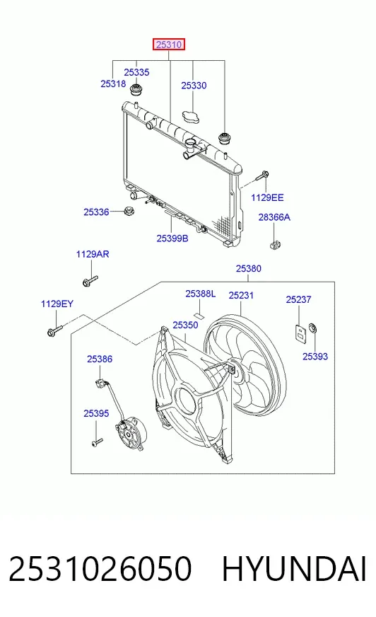 Радіатор 2531026050 Hyundai/Kia