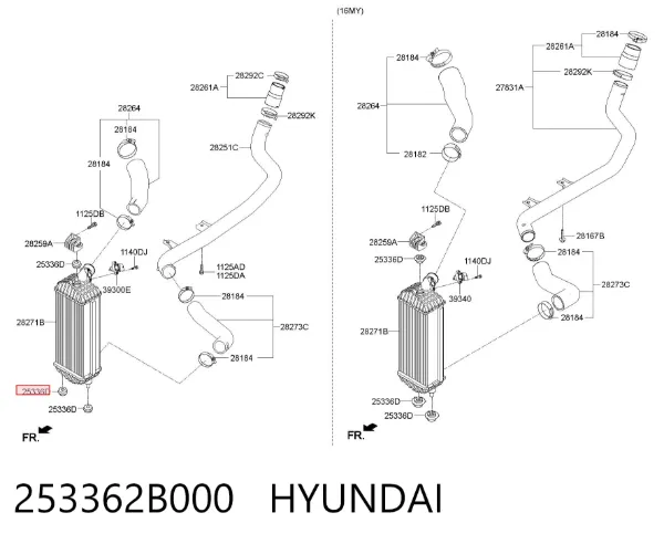 Подушка радіатора охолодження, нижня 253362B000 Hyundai/Kia