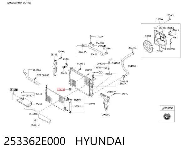 Подушка радіатора охолодження, нижня 253362E000 Hyundai/Kia