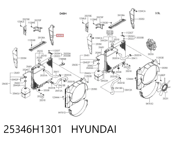 Повітропровід / дефлектор радіатора интеркуллера, правий 25346H1301 Hyundai/Kia