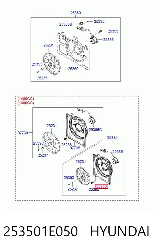 Дифузор (кожух) радіатора охолодження 253501E050 Hyundai/Kia