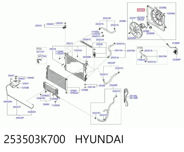 Дифузор (кожух) радіатора охолодження 253503K700 Hyundai/Kia