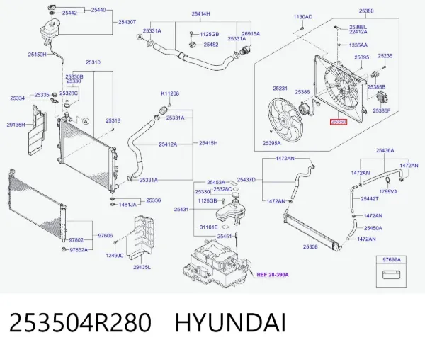 Дифузор (кожух) радіатора охолодження 253504R280 Hyundai/Kia
