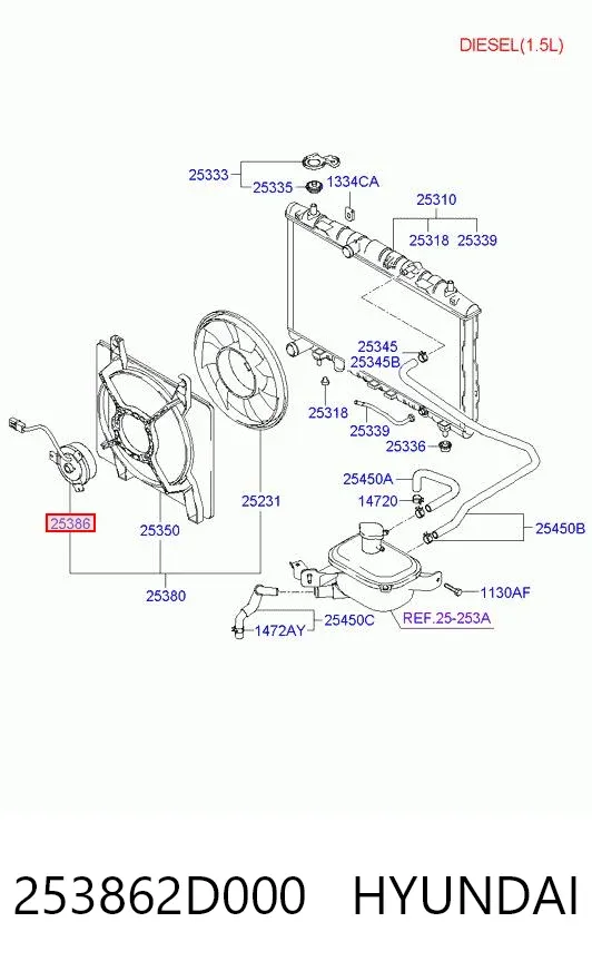 Двигун вентилятора системи охолодження 253862D000 Hyundai/Kia