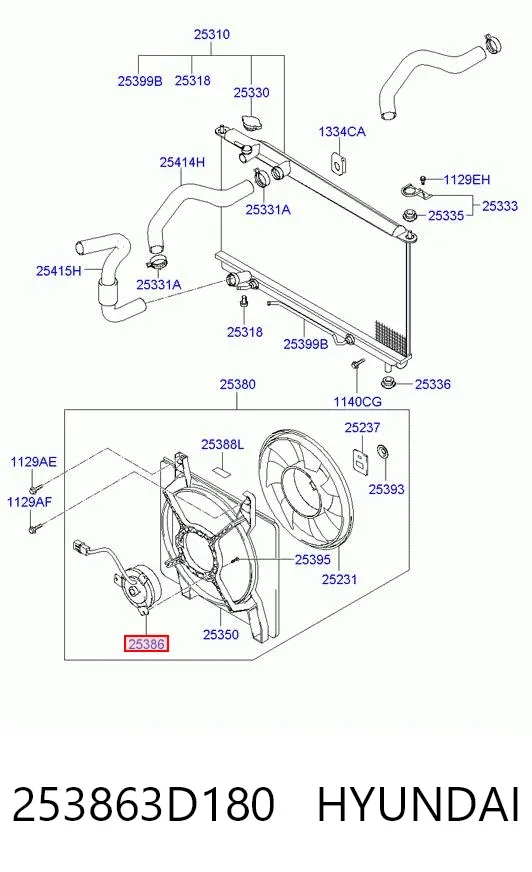 Двигун вентилятора системи охолодження 253863D180 Hyundai/Kia