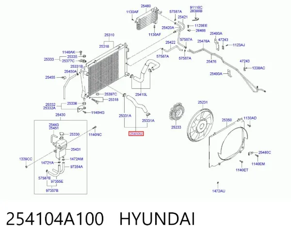 Шланг/патрубок радіатора охолодження, верхній 254104A100 Hyundai/Kia
