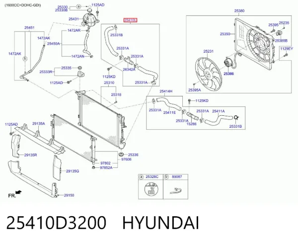 Шланг/патрубок радіатора охолодження, нижній 25410D3200 Hyundai/Kia