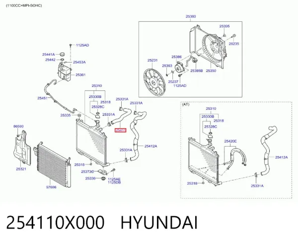 Шланг/патрубок радіатора охолодження, верхній 254110X000 Hyundai/Kia