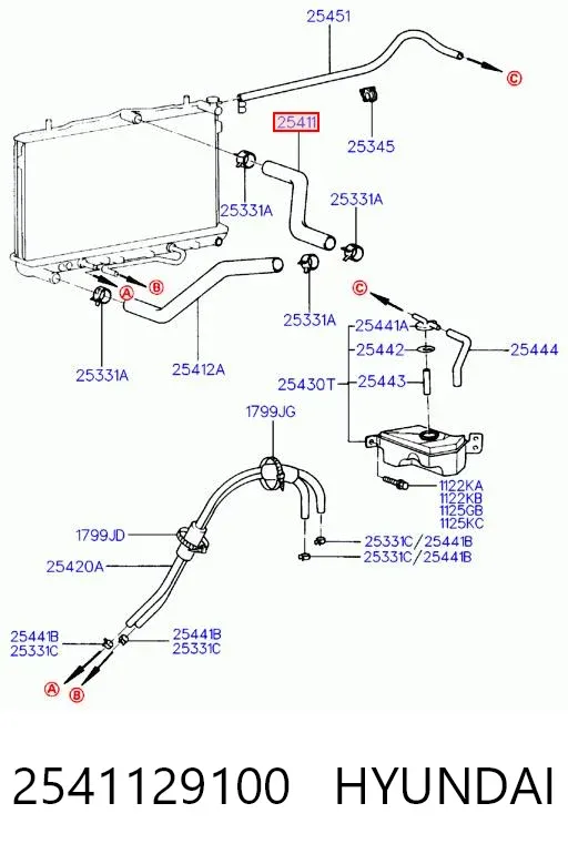 Шланг/патрубок радіатора охолодження, верхній 2541129100 Hyundai/Kia