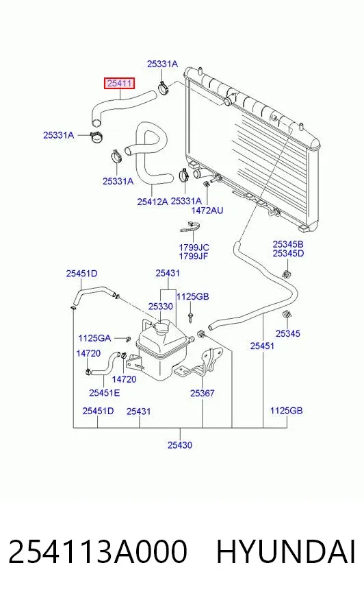 Шланг/патрубок радіатора охолодження, верхній 254113A000 Hyundai/Kia