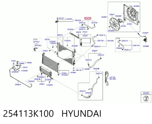 Шланг/патрубок радіатора охолодження, верхній 254113K100 Hyundai/Kia