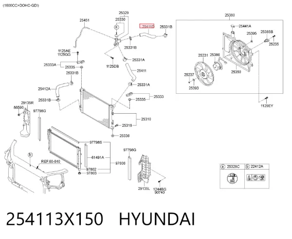 Патрубок термостата 254113X150 Hyundai/Kia