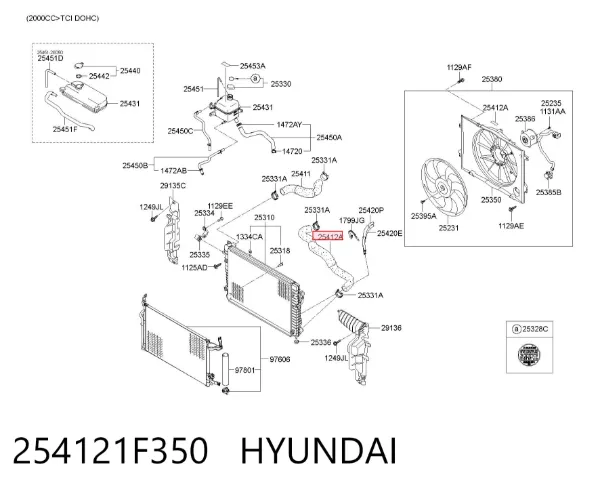 Шланг/патрубок радіатора охолодження, нижній 254121F350 Hyundai/Kia