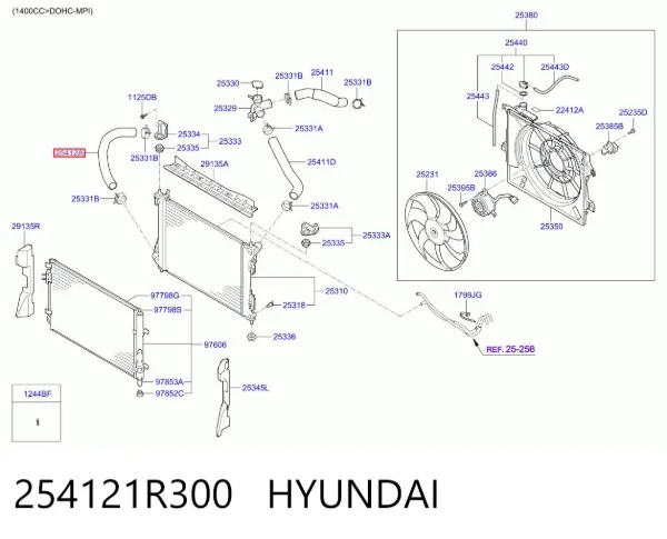 Шланг/патрубок радіатора охолодження, нижній 254121R300 Hyundai/Kia