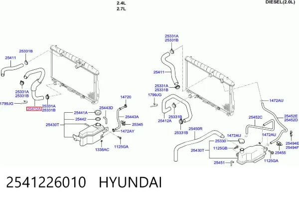 Шланг/патрубок радіатора охолодження, нижній 2541226010 Hyundai/Kia