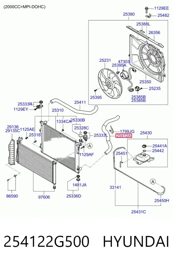 Шланг/патрубок радіатора охолодження, нижній 254122G500 Hyundai/Kia