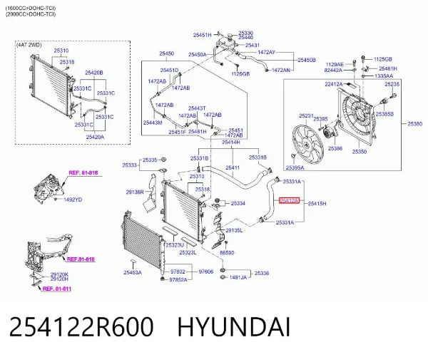Шланг/патрубок радіатора охолодження, нижній 254122R600 Hyundai/Kia