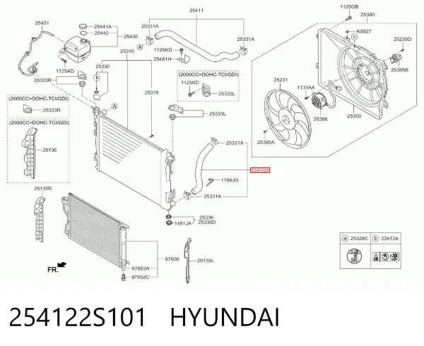 Шланг/патрубок радіатора охолодження, нижній 254122S101 Hyundai/Kia