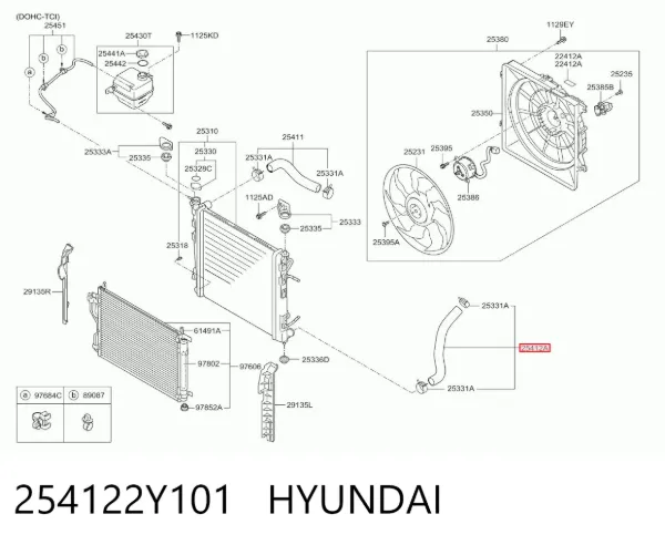 Шланг/патрубок радіатора охолодження, нижній 254122Y101 Hyundai/Kia