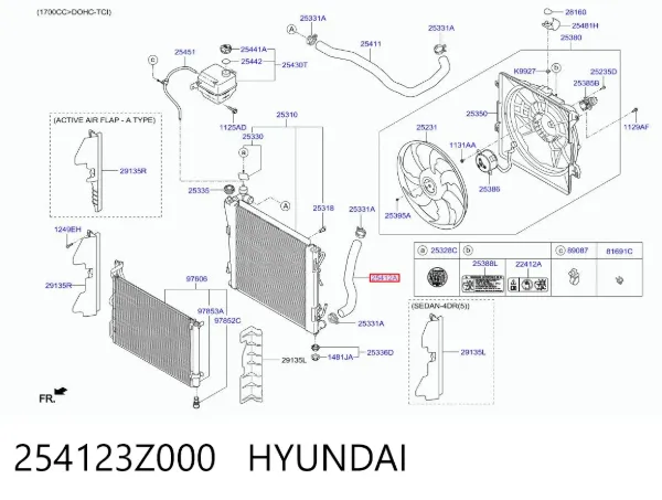 Шланг/патрубок радіатора охолодження, нижній 254123Z000 Hyundai/Kia
