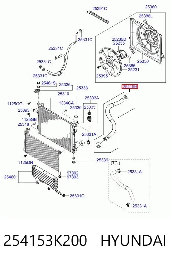 Шланг/патрубок радіатора охолодження, нижній 254153K200 Hyundai/Kia