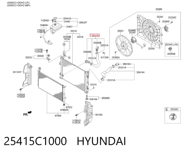 Шланг/патрубок радіатора охолодження, нижній 25415C1000 Hyundai/Kia