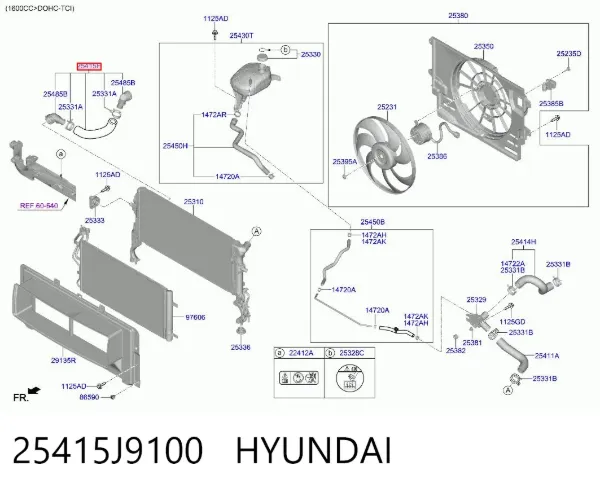 Шланг/патрубок радіатора охолодження, нижній 25415J9100 Hyundai/Kia