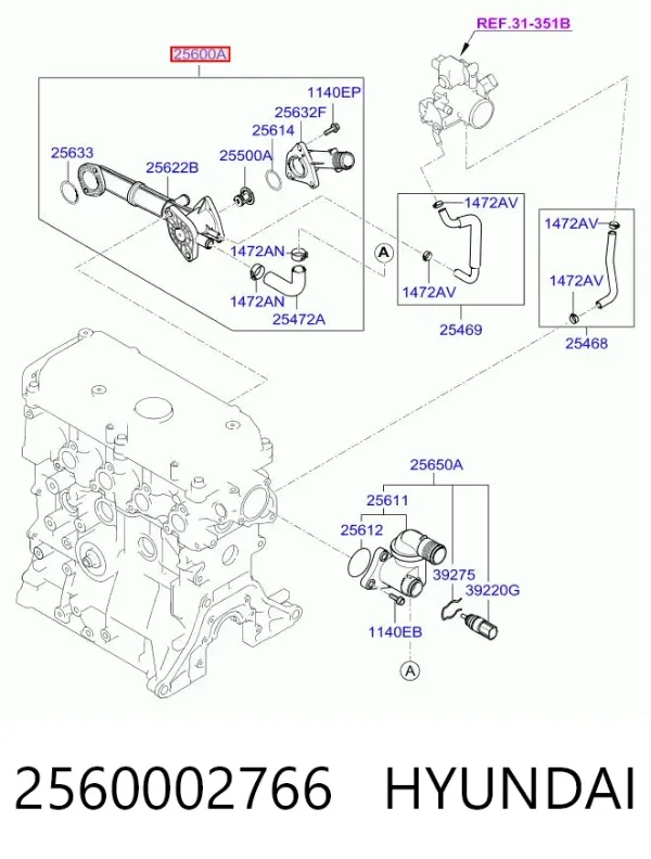Корпус термостата 2560002766 Hyundai/Kia