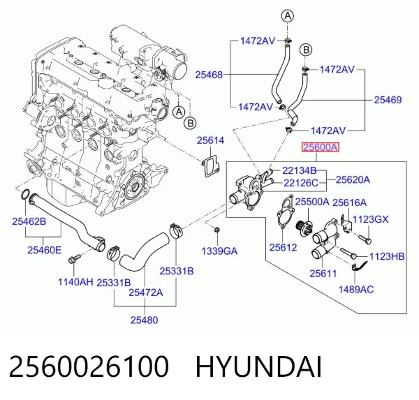 Корпус термостата 2560026100 Hyundai/Kia
