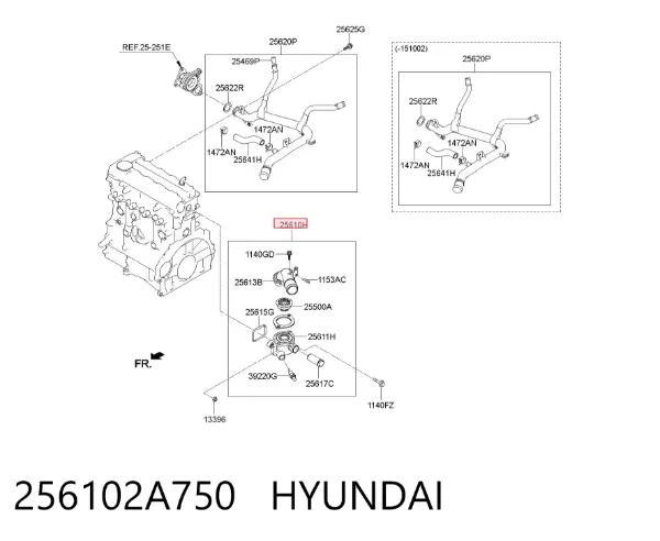 Корпус термостата 256102A750 Hyundai/Kia
