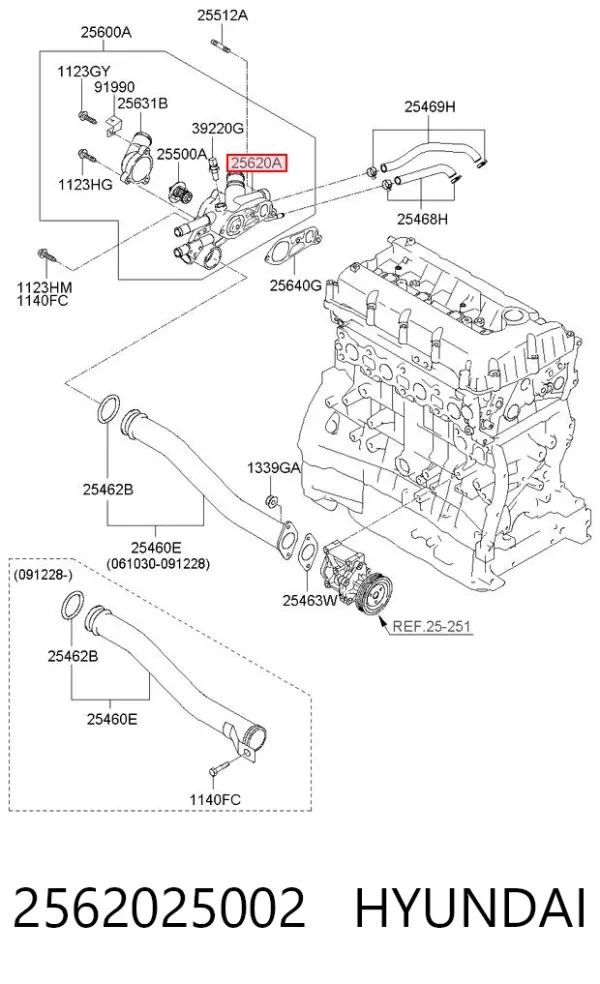 Корпус термостата 2562025002 Hyundai/Kia