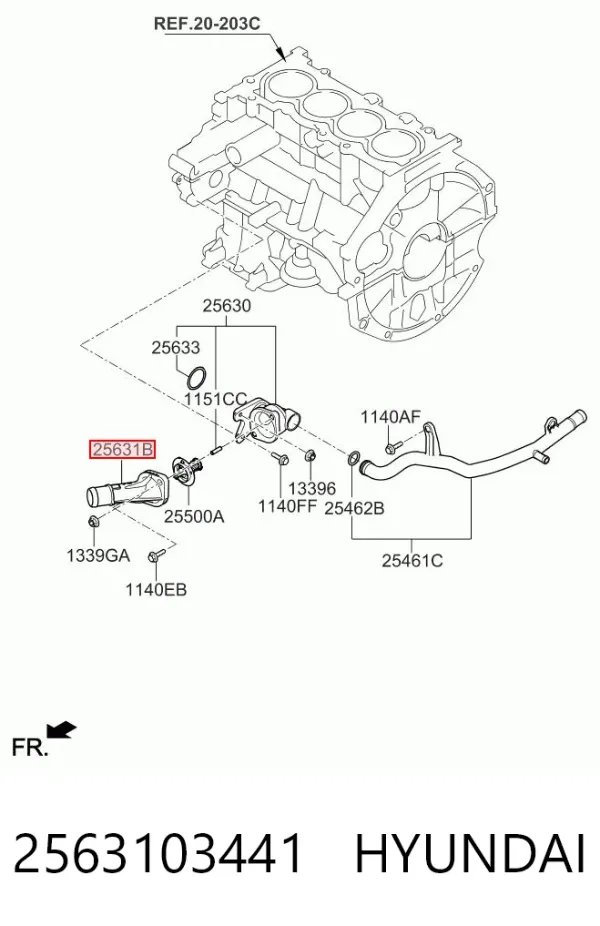 Кришка термостата 2563103441 Hyundai/Kia