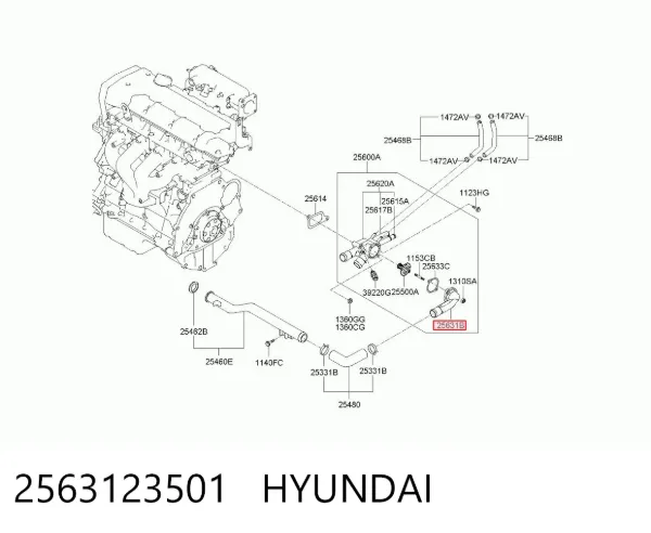 Кришка термостата 2563123501 Hyundai/Kia