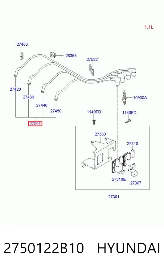 Високовольтні дроти 2750122B10 Hyundai/Kia