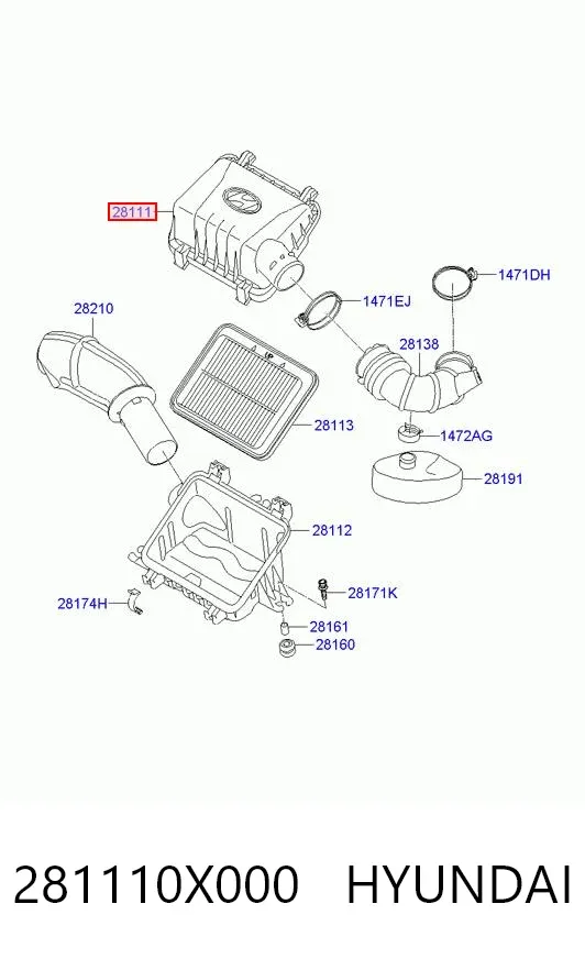 Корпус повітряного фільтра, верхня частина 281110X000 Hyundai/Kia